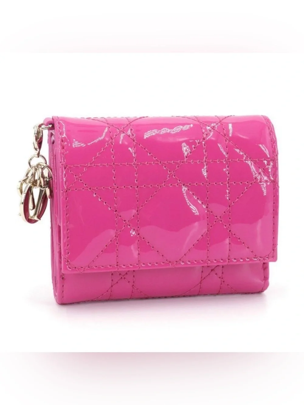 BRAND NEW 💕🩷 Lady Dior Quilted Patent Mini Wallet in RANI Pink